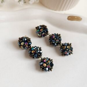 Maxi Aretes - Flowers X4 Negro Tornasol